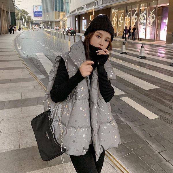 women's vests posensitive silver snowflake loose casual stand-up collar drawstring sleeveless waistcoat short bread jacket women, Black;white
women's vests posensitive silver snowflake loose casual stand-up collar drawstring sleeveless waistcoat short bread jacket women, Black;white