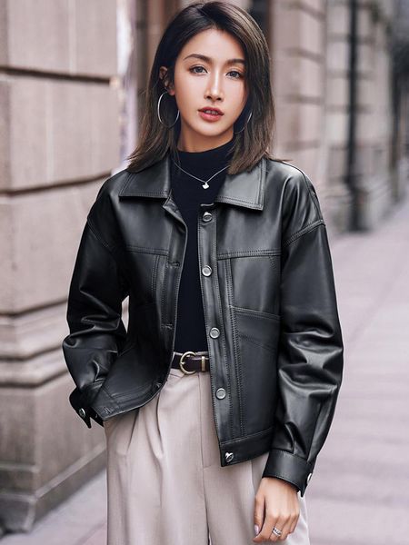 women's leather & faux 2021 sheepskin women cultivate morality short lapels locomotive jacket, Black
women's leather & faux 2021 sheepskin women cultivate morality short lapels locomotive jacket, Black
