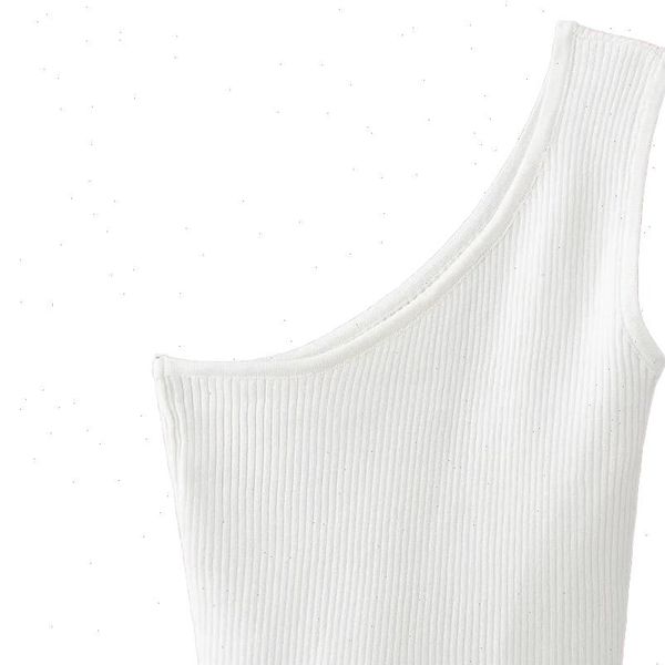 women summer elegant knitted one shoulder asymmetric tees sleeveless casual female femme t shirts ropa mujer, White
women summer elegant knitted one shoulder asymmetric tees sleeveless casual female femme t shirts ropa mujer, White