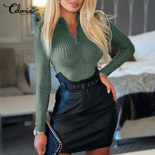 women's blouses & shirts blouses celmia casual striped thread knitted women bodycon high neck long sleeve solid blusas plus size femin, White
women's blouses & shirts blouses celmia casual striped thread knitted women bodycon high neck long sleeve solid blusas plus size femin, White