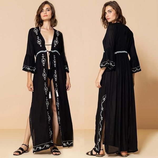 women's swimwear women beach cover up dress oversized retro embroidered long cardigan bohemian loose sunscreen bikini lady casual swims, White;black
women's swimwear women beach cover up dress oversized retro embroidered long cardigan bohemian loose sunscreen bikini lady casual swims, White;black