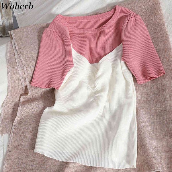 woman tshirts patchwork contrast color shirts women's clothing summer knitted fake two piece tees korean chic 95389 210417, White
woman tshirts patchwork contrast color shirts women's clothing summer knitted fake two piece tees korean chic 95389 210417, White