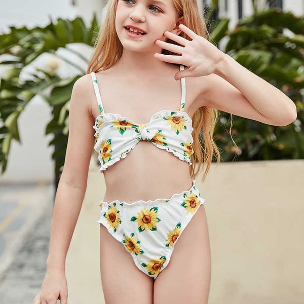 women's swimwear 2-14 vintage years kids toddler teen girls sunflower refflued bikinis set two piece swimsuit summer beach bathing, White;black 
women's swimwear 2-14 vintage years kids toddler teen girls sunflower refflued bikinis set two piece swimsuit summer beach bathing, White;black