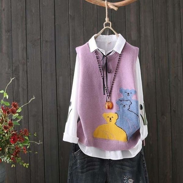 women's vests 2021 spring autumn korean loose cartoon bear jacquard sweater round neck sleeveless short knit waistcoat vest women x371, Black;white
women's vests 2021 spring autumn korean loose cartoon bear jacquard sweater round neck sleeveless short knit waistcoat vest women x371, Black;white