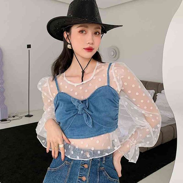 women's knits & tees 2 piece polka dot blouse see through puff sleeve mesh transparent long ladies korean fashion designer 2nn, White
women's knits & tees 2 piece polka dot blouse see through puff sleeve mesh transparent long ladies korean fashion designer 2nn, White