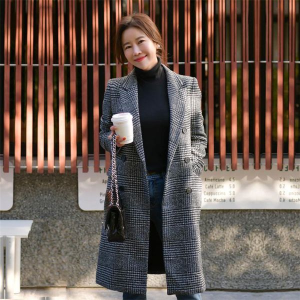 women's wool & blends korean autumn winter long cashmere coat woman double breasted retro houndstooth plaid woolen jacket overcoat outw, Black
women's wool & blends korean autumn winter long cashmere coat woman double breasted retro houndstooth plaid woolen jacket overcoat outw, Black