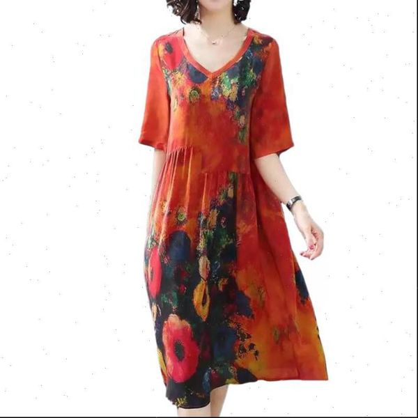 arrival silk summer half womens dresses sleeve v neck vintage print loose casual plus size vestidos mujer, Black;gray
arrival silk summer half womens dresses sleeve v neck vintage print loose casual plus size vestidos mujer, Black;gray