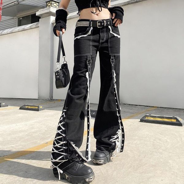 women's jeans fairy grunge lace patchwork for women streetwear harajuku y2k punk high waist ribbon chain denim cargo pants goth trouser, Blue
women's jeans fairy grunge lace patchwork for women streetwear harajuku y2k punk high waist ribbon chain denim cargo pants goth trouser, Blue