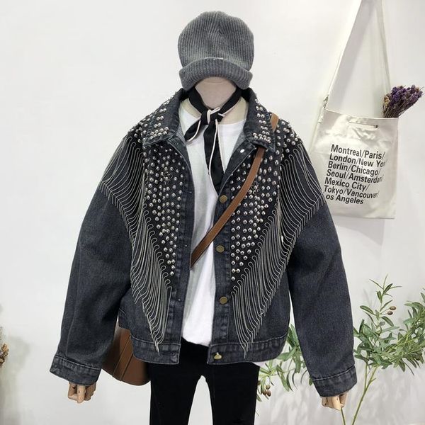 women's jackets fashion rivet beading denim female great quality tassel design single breasted outwear f1142 dropship, Black;brown
women's jackets fashion rivet beading denim female great quality tassel design single breasted outwear f1142 dropship, Black;brown