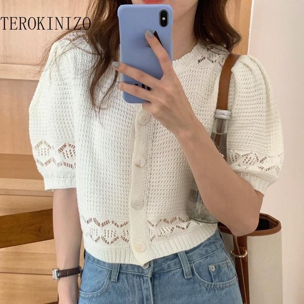 women's knits & tees terokinizo korean elegant summer cardigan women o neck short sleeve single breasted knitwear casual vintage cut ou, White
women's knits & tees terokinizo korean elegant summer cardigan women o neck short sleeve single breasted knitwear casual vintage cut ou, White
