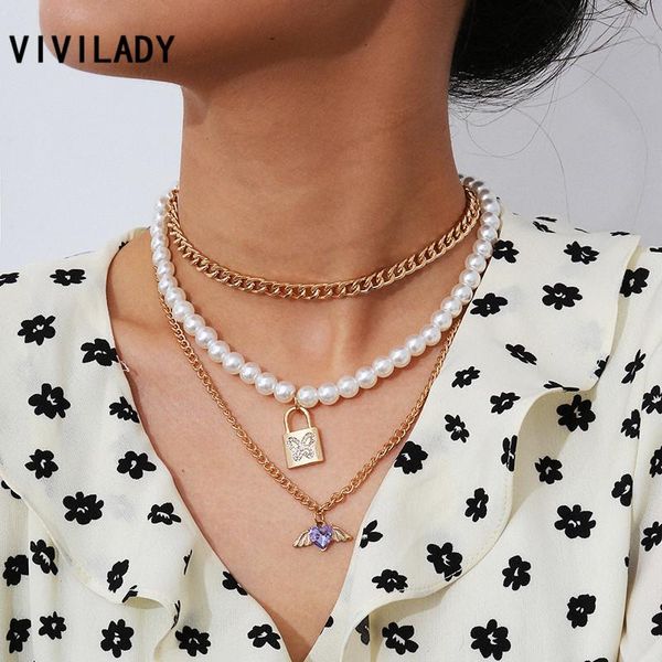 multilayer alloy imitation pearl chain chic heart crystal lock women pendant necklace for birthday jewelry necklaces, Silver
multilayer alloy imitation pearl chain chic heart crystal lock women pendant necklace for birthday jewelry necklaces, Silver