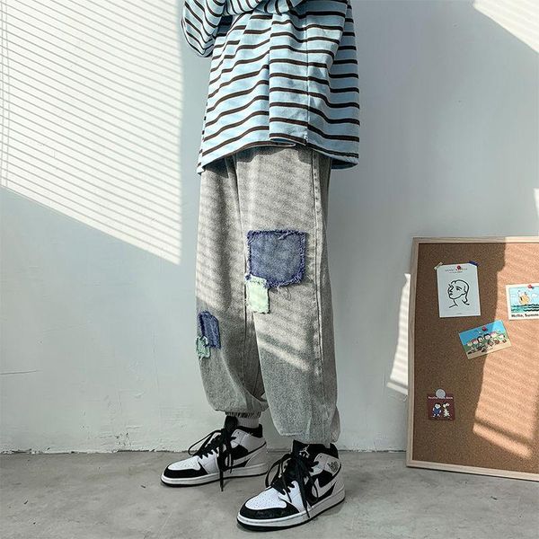 men's jeans ripped stitching men korean fashion loose casual drawstring harajuku streetwear hip-hop retro denim trousers, Blue
men's jeans ripped stitching men korean fashion loose casual drawstring harajuku streetwear hip-hop retro denim trousers, Blue