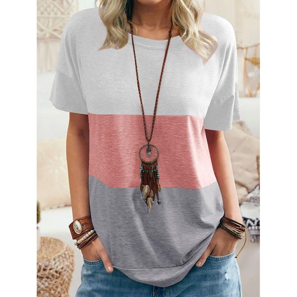 women's t-shirt t-shirts summer color tee casual short sleeve tshirts loose pullover ladies o-neck striped patchwork, White
women's t-shirt t-shirts summer color tee casual short sleeve tshirts loose pullover ladies o-neck striped patchwork, White