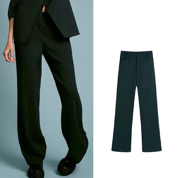 women's pants & capris green flared trouser suits za women solid color high-waist fashion straight zipper buttons autumn formal wear, Black;white
women's pants & capris green flared trouser suits za women solid color high-waist fashion straight zipper buttons autumn formal wear, Black;white