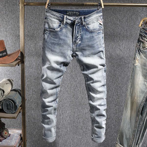 italian style fashion men jeans retro light blue elastic slim fit casual denim pants vintage designer long trousers
italian style fashion men jeans retro light blue elastic slim fit casual denim pants vintage designer long trousers