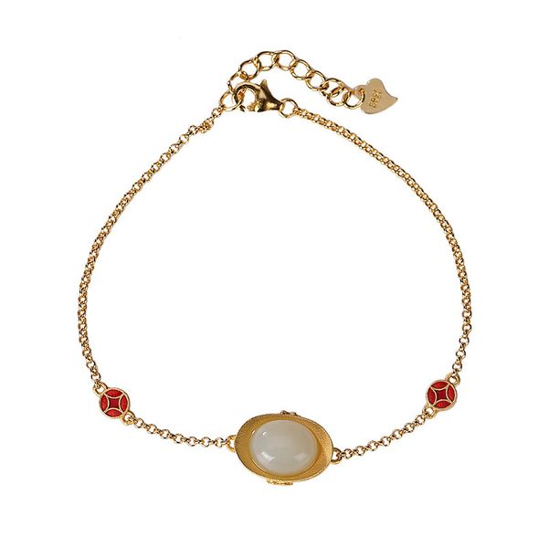 s925 sterling silver gold-plated cloisonne hetian jade retro national trend coin ingot women's bracelet, Golden;silver
s925 sterling silver gold-plated cloisonne hetian jade retro national trend coin ingot women's bracelet, Golden;silver