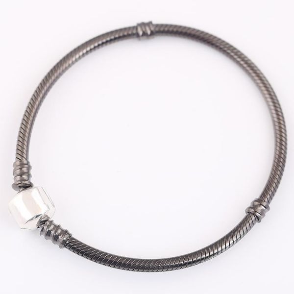 link, chain s925 oxidised snake lobster barrel clasp bracelet fit lady bead charm diy jewelry, Black
link, chain s925 oxidised snake lobster barrel clasp bracelet fit lady bead charm diy jewelry, Black