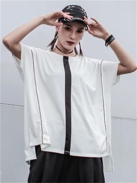women's t-shirt large size thin section bat sleeve casual irregular split fat mm stitching fashion brand t, White
women's t-shirt large size thin section bat sleeve casual irregular split fat mm stitching fashion brand t, White