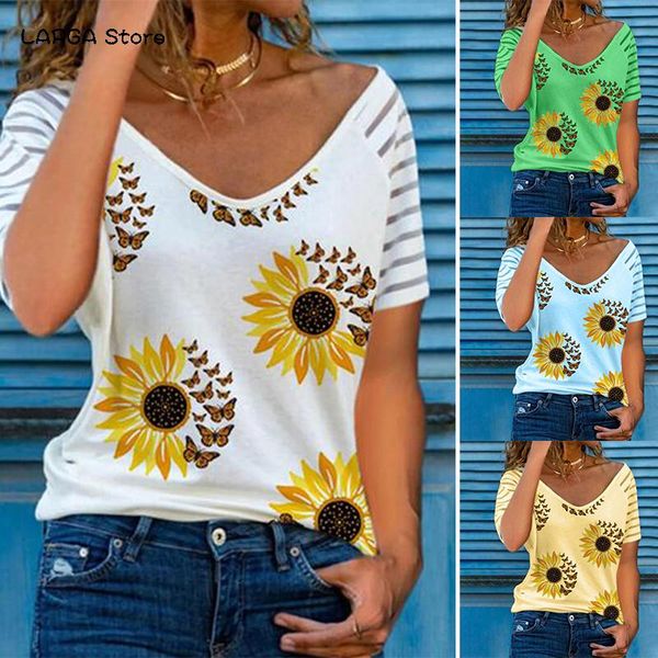 women's t-shirt sunflower printed tshirt women summer v neck casual vintage loose short sleeve tees oversize harajuku pullover s-5, White
women's t-shirt sunflower printed tshirt women summer v neck casual vintage loose short sleeve tees oversize harajuku pullover s-5, White