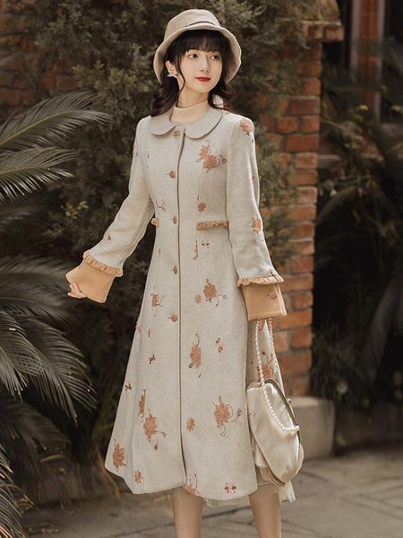 women's wool & blends doll turn down collar floral embroidery long coats a-line sleeve cloak woolen coat women slim autumn winter oute, Black
women's wool & blends doll turn down collar floral embroidery long coats a-line sleeve cloak woolen coat women slim autumn winter oute, Black