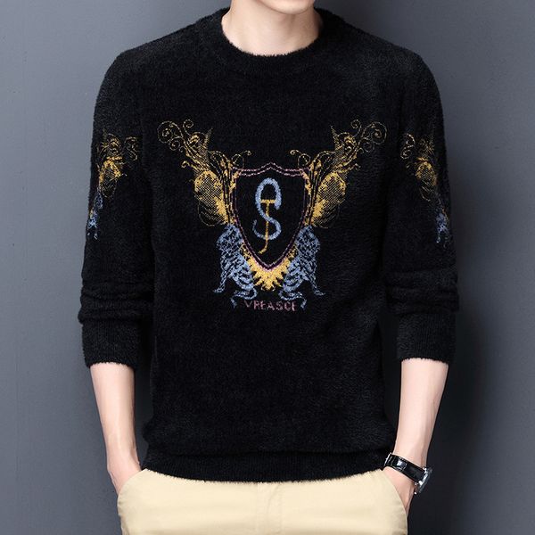 autumn and winter men's semi high neck imitation mink thickened warm knitted bottomed shirt trend with sweater inside, Black
autumn and winter men's semi high neck imitation mink thickened warm knitted bottomed shirt trend with sweater inside, Black