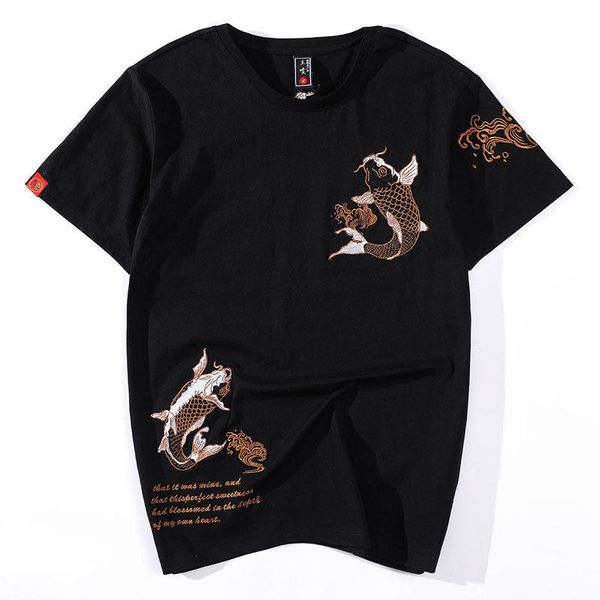 men's t-shirts embroidered carps tide brand fashion boutique short sleeved tees summer 2021 quality cotton breathable oversized t shirt, White;black
men's t-shirts embroidered carps tide brand fashion boutique short sleeved tees summer 2021 quality cotton breathable oversized t shirt, White;black