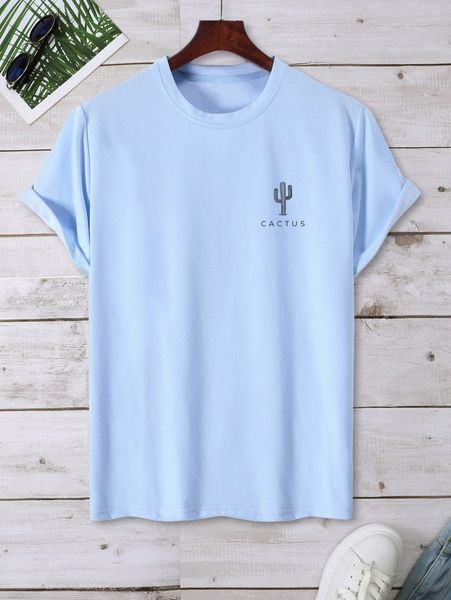 men letter & cactus print tee f8pf#, White;black 
men letter & cactus print tee f8pf#, White;black