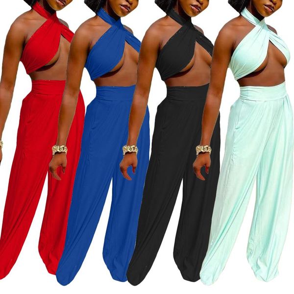 women's two piece pants 2 pieces suit set female solid color halter neck sleeveless crop with long loose for summer, White
women's two piece pants 2 pieces suit set female solid color halter neck sleeveless crop with long loose for summer, White