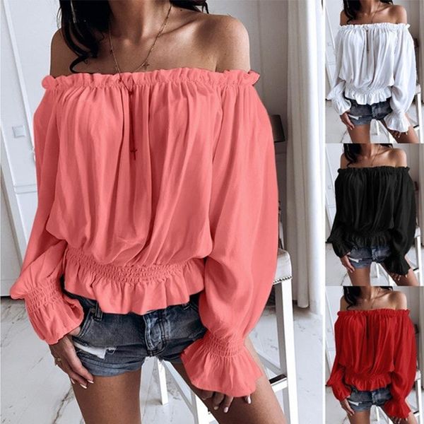 women's blouses & shirts summer solid off the shoulder female fashion ruffles long sleeve ladies clothing streetwear sweet ruched blous, White
women's blouses & shirts summer solid off the shoulder female fashion ruffles long sleeve ladies clothing streetwear sweet ruched blous, White