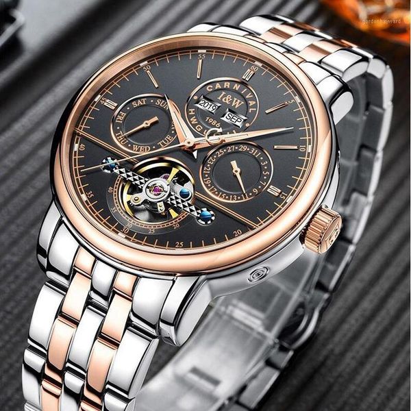 perpetual calendar mens sport watches automatic skeleton watch steel waterproof tourbillon with date day reloj wristwatches, Slivery;brown
perpetual calendar mens sport watches automatic skeleton watch steel waterproof tourbillon with date day reloj wristwatches, Slivery;brown