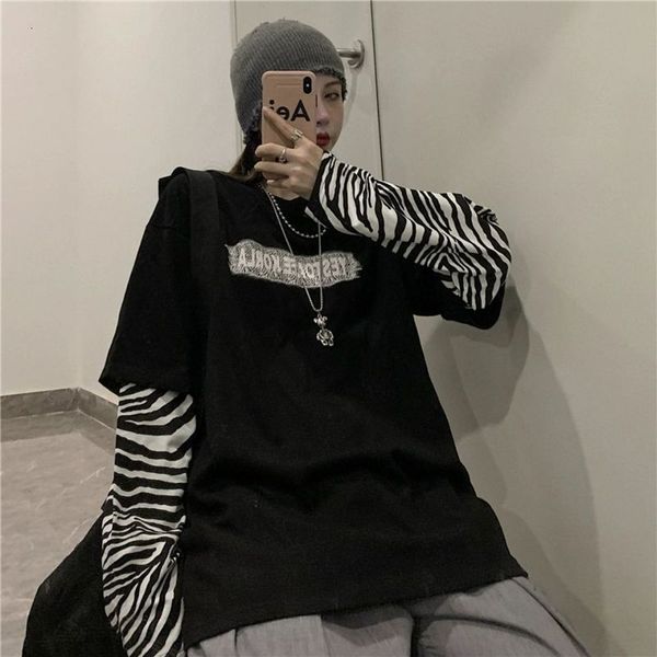 women's t-shirt fake long sleeve t-shirt, zebra pattern, loose street clothes, large size harajuku, spring and autumn, 2021, White
women's t-shirt fake long sleeve t-shirt, zebra pattern, loose street clothes, large size harajuku, spring and autumn, 2021, White