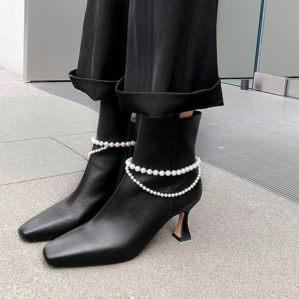 boots pointed toe genuine leather autumn ankle high heels women quality for girls, Black
boots pointed toe genuine leather autumn ankle high heels women quality for girls, Black