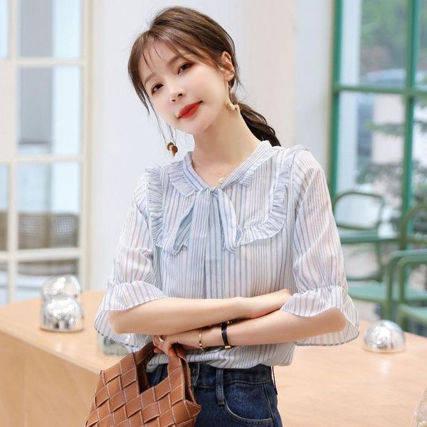 women's blouses & shirts fashion stripe chiffon women summer korean version loose bow-knot splice half sleeve blusas mm0248, White
women's blouses & shirts fashion stripe chiffon women summer korean version loose bow-knot splice half sleeve blusas mm0248, White