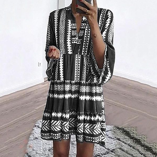 casual dresses summer women boho 3/4 sleeve dress sundress holiday beach shirt ladies print mini pleated loose xchb, Black;gray
casual dresses summer women boho 3/4 sleeve dress sundress holiday beach shirt ladies print mini pleated loose xchb, Black;gray