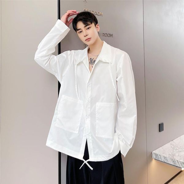 men's casual shirts 2021 spring summer fashion retro loose shirt male drawstring personality handsome korean tooling pullover, White;black
men's casual shirts 2021 spring summer fashion retro loose shirt male drawstring personality handsome korean tooling pullover, White;black