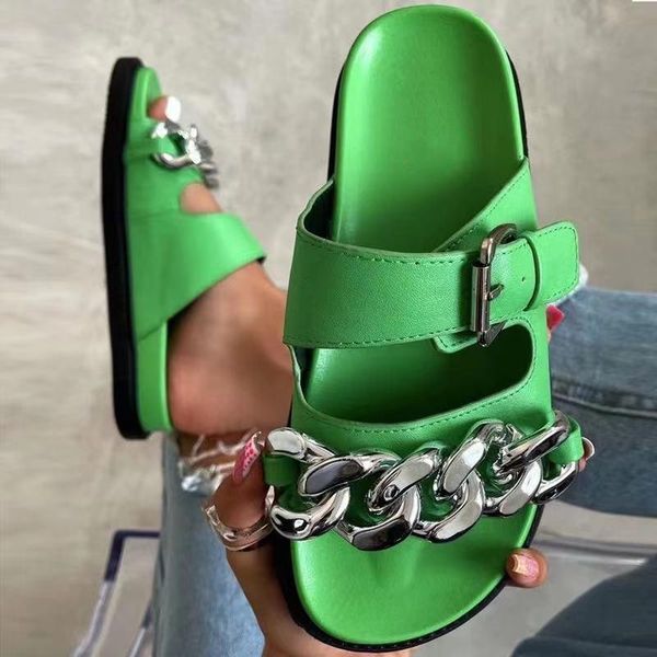 slippers fashion buckle chain ornament summer open toe slipper lady's casual flat sandals outside slides shoes plus size 10.5, Black
slippers fashion buckle chain ornament summer open toe slipper lady's casual flat sandals outside slides shoes plus size 10.5, Black