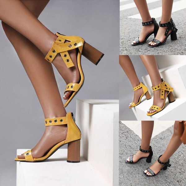 summer ladies high heel sandals fashionable plus size metal decorative round open toe trend with zipper dress shoes, Black 
summer ladies high heel sandals fashionable plus size metal decorative round open toe trend with zipper dress shoes, Black
