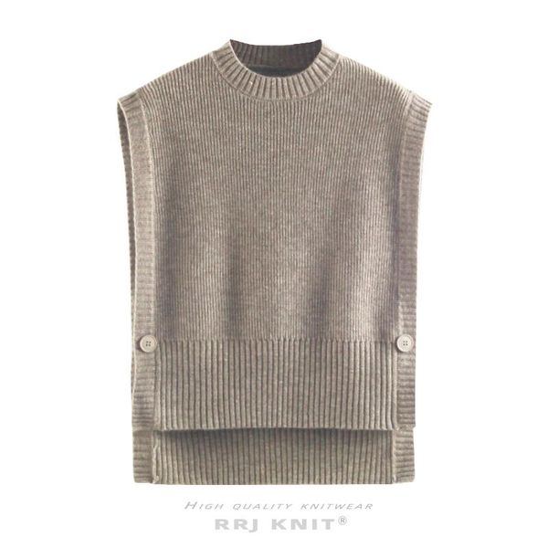 men's vests coarse yarn side full-open knitted vest women's round neck short front and long buttons at the back, Black;white
men's vests coarse yarn side full-open knitted vest women's round neck short front and long buttons at the back, Black;white