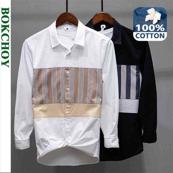 spring men striped patchwork shirt cotton long sleeve button up casual 1238 210809, White;black
spring men striped patchwork shirt cotton long sleeve button up casual 1238 210809, White;black