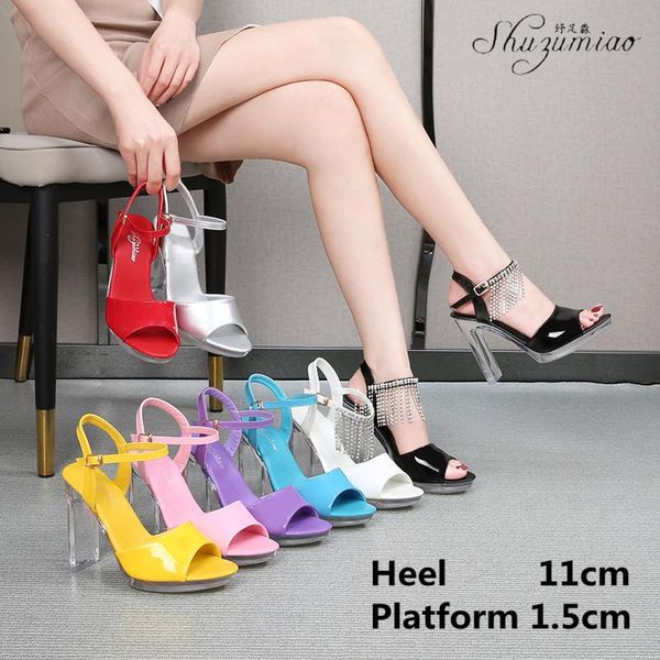 sandals sweet crystal shoes fish mouth 11cm super high heel patent leather word with pole dancing women summer, Black
sandals sweet crystal shoes fish mouth 11cm super high heel patent leather word with pole dancing women summer, Black