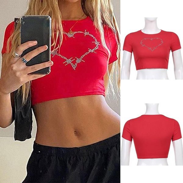 red tee rhinestone heart cute kawaii graphic tees short sleeve women t shirts summer harajuku women's t-shirt, White
red tee rhinestone heart cute kawaii graphic tees short sleeve women t shirts summer harajuku women's t-shirt, White