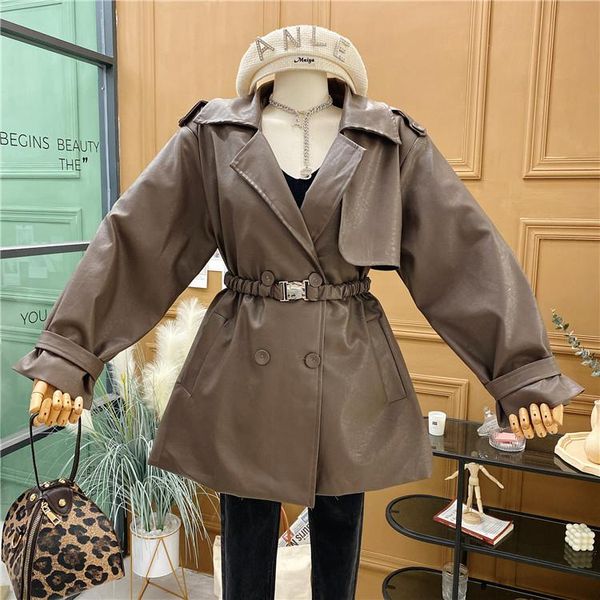 women's trench coats windbreaker pu leather high waist jacket autumn style korean loose temperament 0923, Tan;black
women's trench coats windbreaker pu leather high waist jacket autumn style korean loose temperament 0923, Tan;black