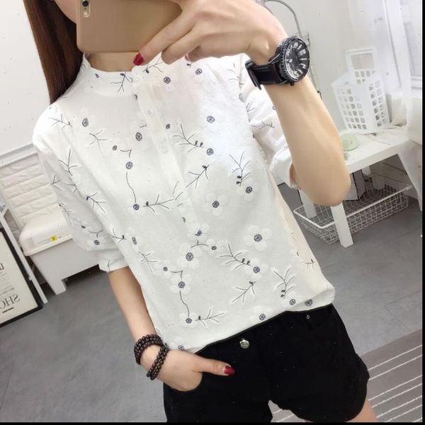 women shirts embroidery spring summer style cotton and linecn blouses lady casual stand collor short sleeve blusas df2985, White
women shirts embroidery spring summer style cotton and linecn blouses lady casual stand collor short sleeve blusas df2985, White