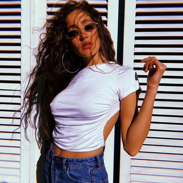 women's t-shirt backless women crop summer hollow bottoming solid color short sleeve back tie tee ladies shirt, White
women's t-shirt backless women crop summer hollow bottoming solid color short sleeve back tie tee ladies shirt, White