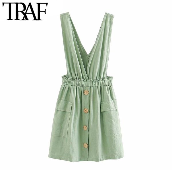 traf women sweet fashion pockets pinafore dress vintage v neck elastic waist straps female dresses chic vestidos mujer 210415, Black;gray
traf women sweet fashion pockets pinafore dress vintage v neck elastic waist straps female dresses chic vestidos mujer 210415, Black;gray