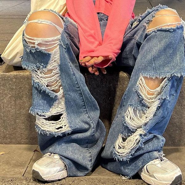 women's jeans spring and autumn ripped high waist loose straight pants wide leg y2k street, Blue
women's jeans spring and autumn ripped high waist loose straight pants wide leg y2k street, Blue