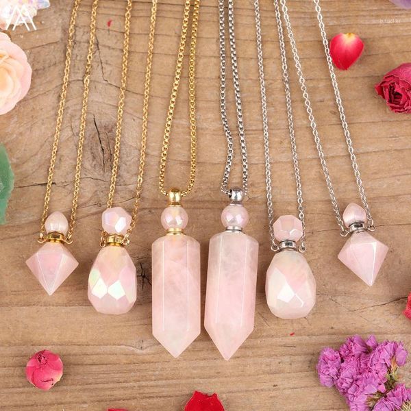 chains elegant women aura crystal quartz stone small perfume bottle pendant necklace real pink roses essential oil jewelry1, Silver
chains elegant women aura crystal quartz stone small perfume bottle pendant necklace real pink roses essential oil jewelry1, Silver