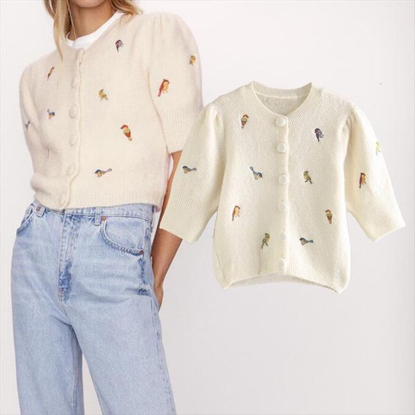 za women little bird nembroidery womens sweater knitting layered decorative o neck single breasted casual cardigan, White;black
za women little bird nembroidery womens sweater knitting layered decorative o neck single breasted casual cardigan, White;black