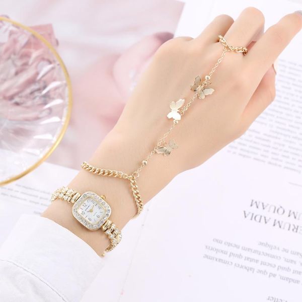 wristwatches ladies fashion boutique set diamond small dial square quartz watch + golden butterfly bracelet with ring clock gifts relogio fe, Slivery;brown
wristwatches ladies fashion boutique set diamond small dial square quartz watch + golden butterfly bracelet with ring clock gifts relogio fe, Slivery;brown