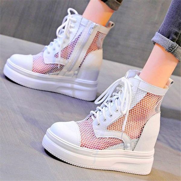 summer ankle boots women's cow leather sandals platform wedge fashion sneakers high heels lace up round toe casual punk shoes, Black
summer ankle boots women's cow leather sandals platform wedge fashion sneakers high heels lace up round toe casual punk shoes, Black